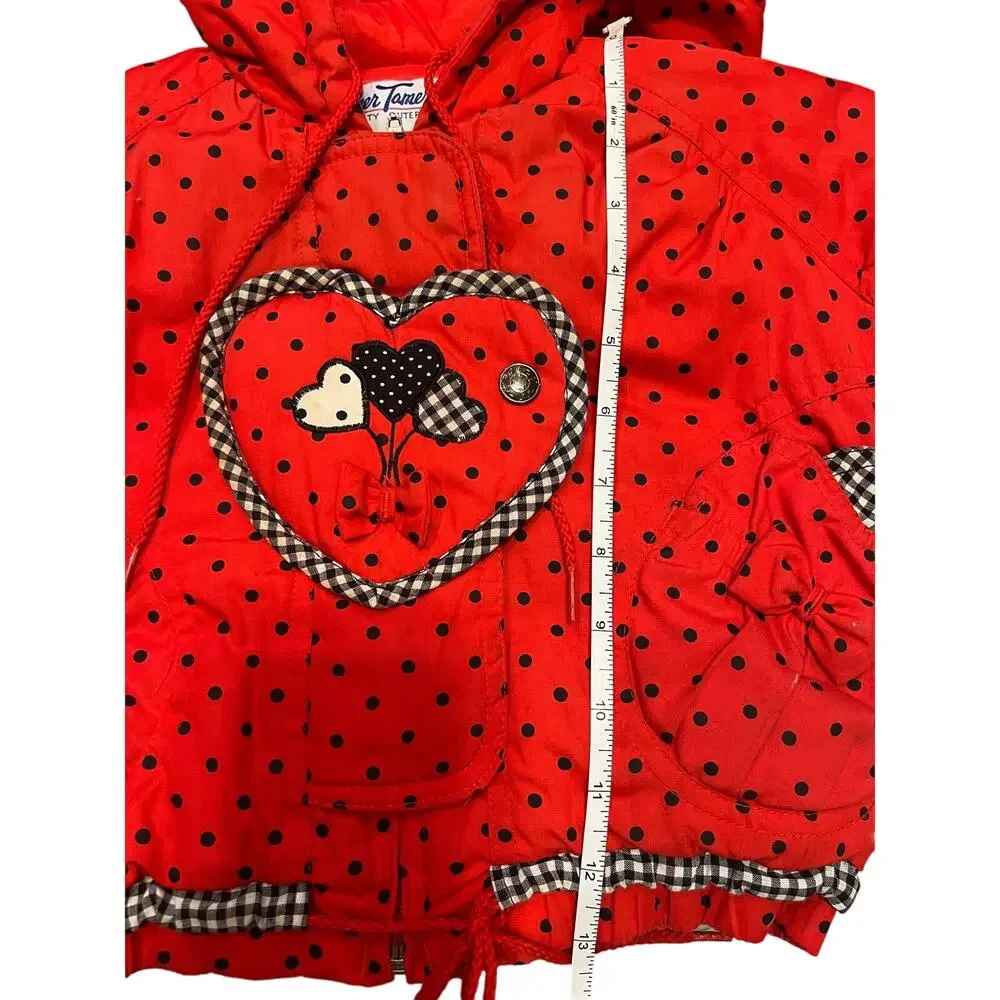 Vintage Red Polkadot and heart toddler puffer coat size 24 months red,black
